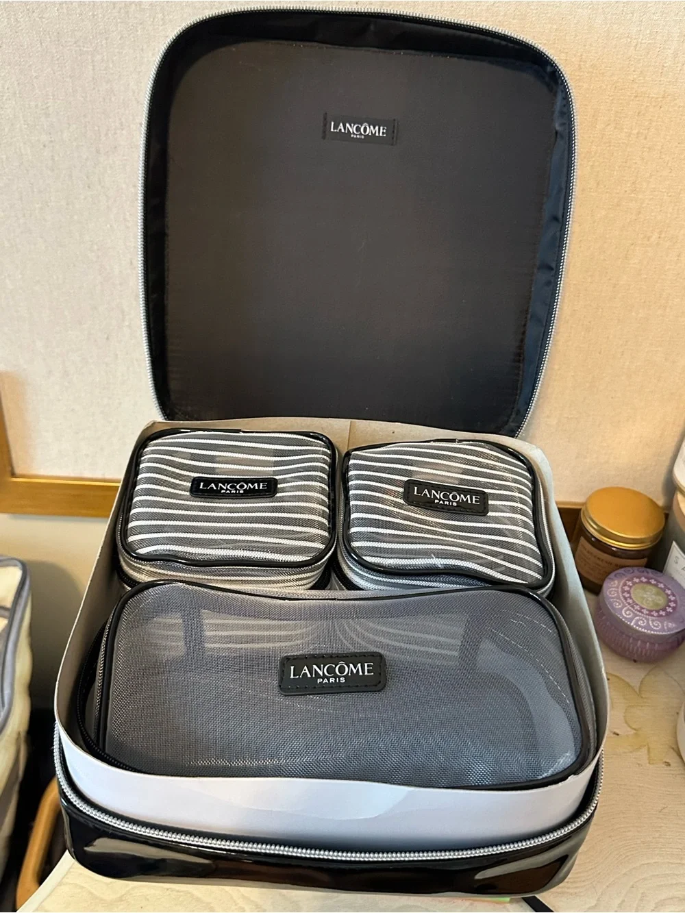 Lancome White Travel Cosmetic Bag with an extra 3 Pouch Inside
